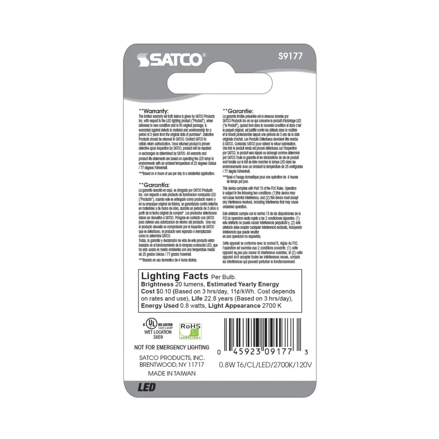 0.8 Watt LED - T6 - Clear - 2700K - Candelabra base - 120 Volt - Carded - Image 4