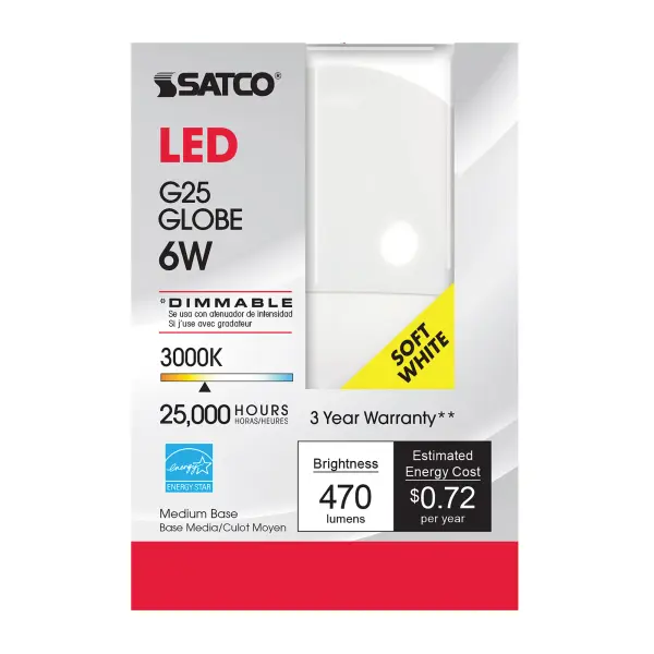 6 Watt - G25 Globe LED - 3000K - Medium base - 120 Volt - Image 4