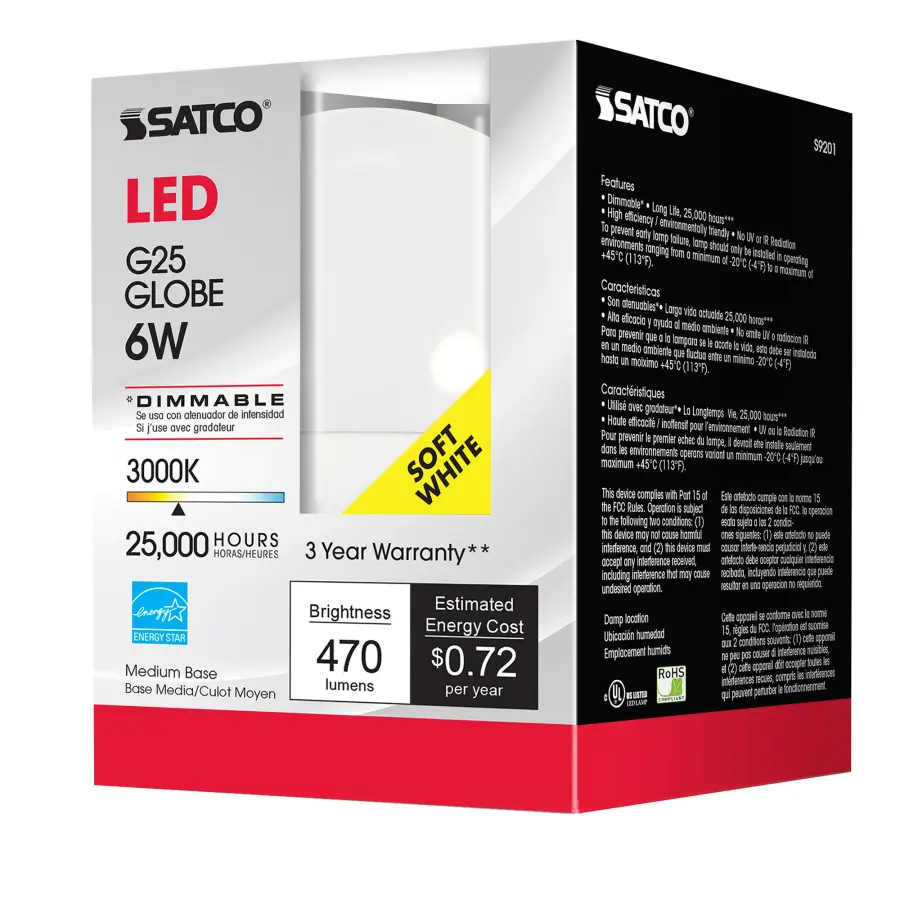 6 Watt - G25 Globe LED - 3000K - Medium base - 120 Volt - Image 5