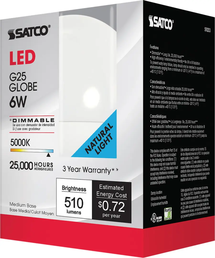 6 Watt - G25 Globe LED - 5000K - Medium base - 120 Volt - Image 5