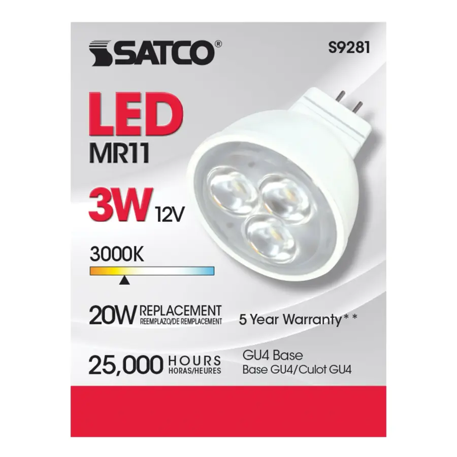 3W - LED - MR11 - 3000K - 25 deg. beam spread - 25000 Average rated hours - 210 Lumens - GU4 base - 12 Volt AC/DC - Image 3