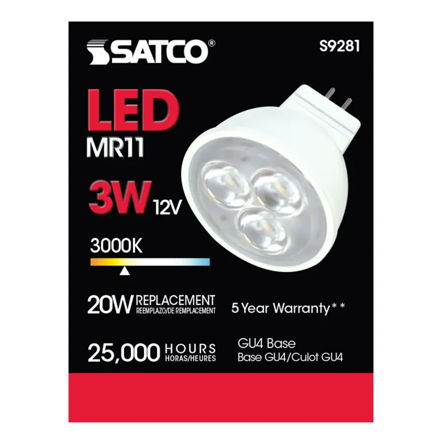 3W - LED - MR11 - 3000K - 25 deg. beam spread - 25000 Average rated hours - 210 Lumens - GU4 base - 12 Volt AC/DC - Image 4