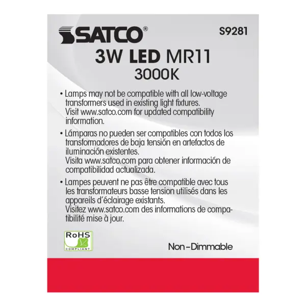 3W - LED - MR11 - 3000K - 25 deg. beam spread - 25000 Average rated hours - 210 Lumens - GU4 base - 12 Volt AC/DC - Image 6