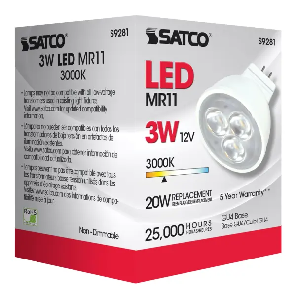 3W - LED - MR11 - 3000K - 25 deg. beam spread - 25000 Average rated hours - 210 Lumens - GU4 base - 12 Volt AC/DC - Image 7