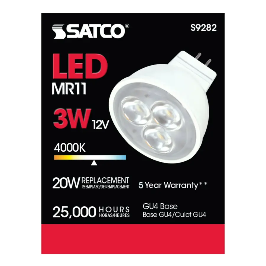 3W - LED - MR11 - 4000K - 25 deg. beam spread - 25000 Average rated hours - 210 Lumens - GU4 base - 12 Volt AC/DC - Image 4