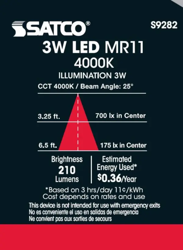 3W - LED - MR11 - 4000K - 25 deg. beam spread - 25000 Average rated hours - 210 Lumens - GU4 base - 12 Volt AC/DC - Image 5