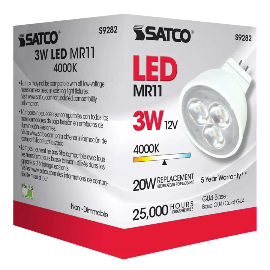 3W - LED - MR11 - 4000K - 25 deg. beam spread - 25000 Average rated hours - 210 Lumens - GU4 base - 12 Volt AC/DC - Image 7