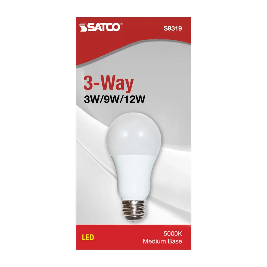 3 Watt/9 Watt/12 Watt - A19 LED - 3-way - Frosted - 5000K - Medium base - 220 deg. Beam Angle - 120 Volt - Image 2