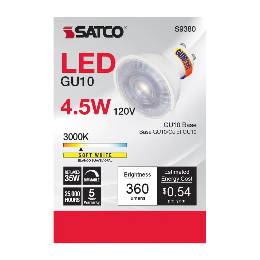4.5 Watt - LED MR16 - 3000K - 40 deg. Beam Angle - GU10 base - 120 Volt - Image 3