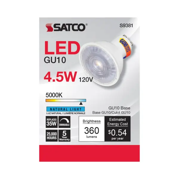 4.5 Watt - LED MR16 - 5000K - 40 deg. Beam Angle - GU10 base - 120 Volt - Image 3
