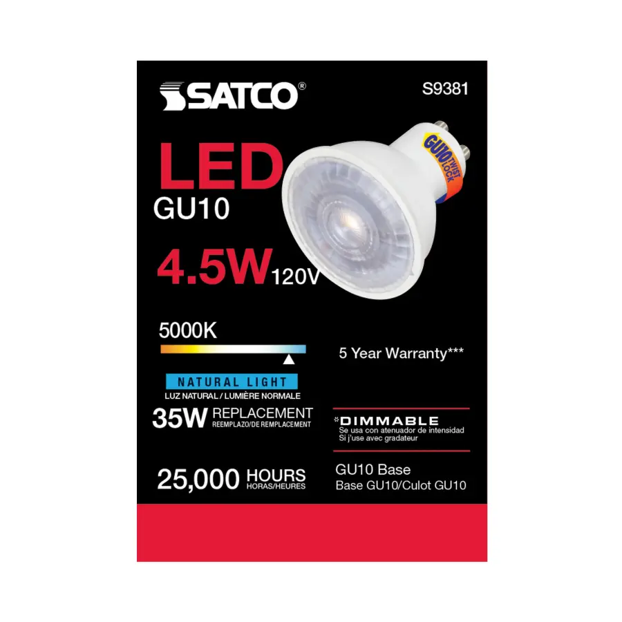 4.5 Watt - LED MR16 - 5000K - 40 deg. Beam Angle - GU10 base - 120 Volt - Image 4