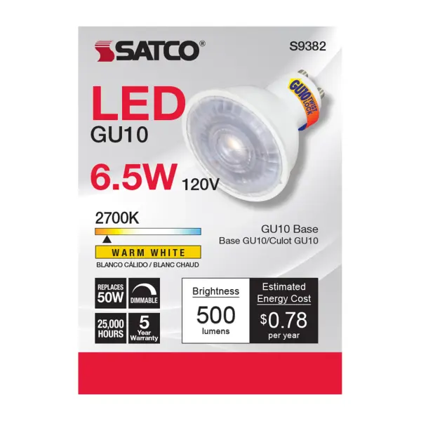 6.5 Watt - LED MR16 - 2700K - 40 deg. Beam Angle - GU10 base - 120 Volt - Image 3