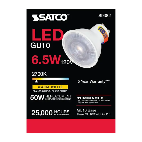 6.5 Watt - LED MR16 - 2700K - 40 deg. Beam Angle - GU10 base - 120 Volt - Image 4