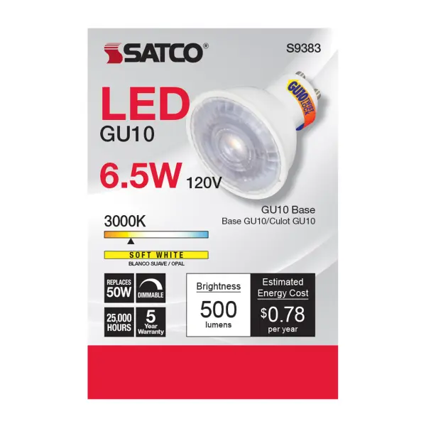 6.5 Watt - LED MR16 - 3000K - 40 deg. Beam Angle - GU10 base - 120 Volt - Image 3
