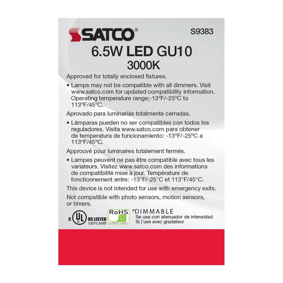 6.5 Watt - LED MR16 - 3000K - 40 deg. Beam Angle - GU10 base - 120 Volt - Image 6