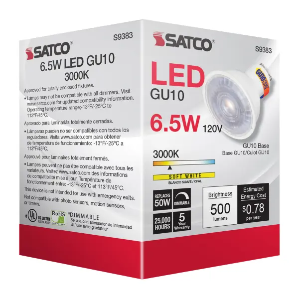 6.5 Watt - LED MR16 - 3000K - 40 deg. Beam Angle - GU10 base - 120 Volt - Image 7
