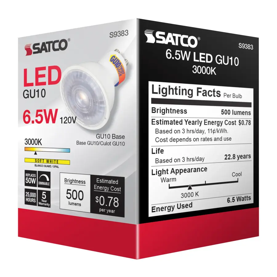 6.5 Watt - LED MR16 - 3000K - 40 deg. Beam Angle - GU10 base - 120 Volt - Image 8