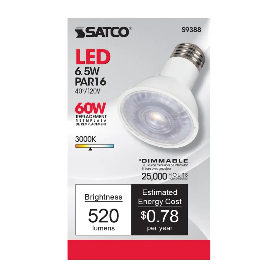 6.5 Watt PAR16 LED - 3000K - 40 deg. Beam Angle - Medium base - 120 Volt - Image 4