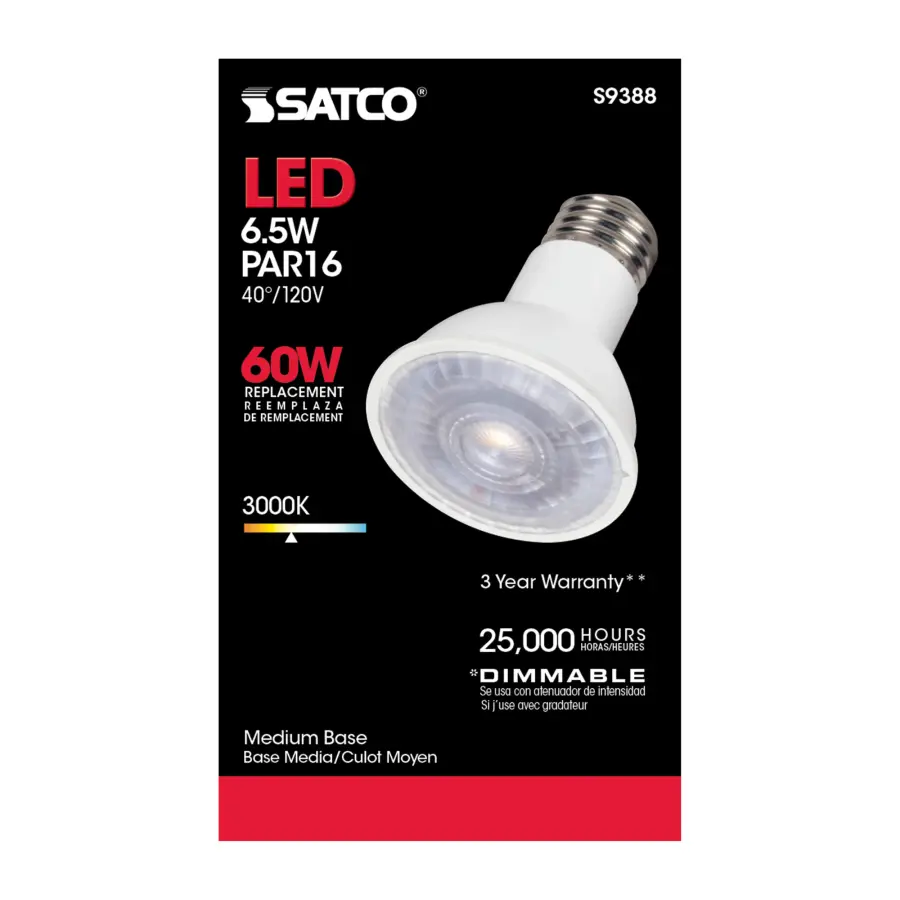6.5 Watt PAR16 LED - 3000K - 40 deg. Beam Angle - Medium base - 120 Volt - Image 5