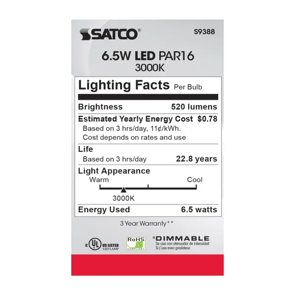 6.5 Watt PAR16 LED - 3000K - 40 deg. Beam Angle - Medium base - 120 Volt - Image 7