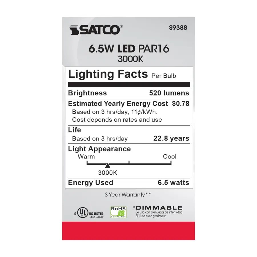 6.5 Watt PAR16 LED - 3000K - 40 deg. Beam Angle - Medium base - 120 Volt - Image 7