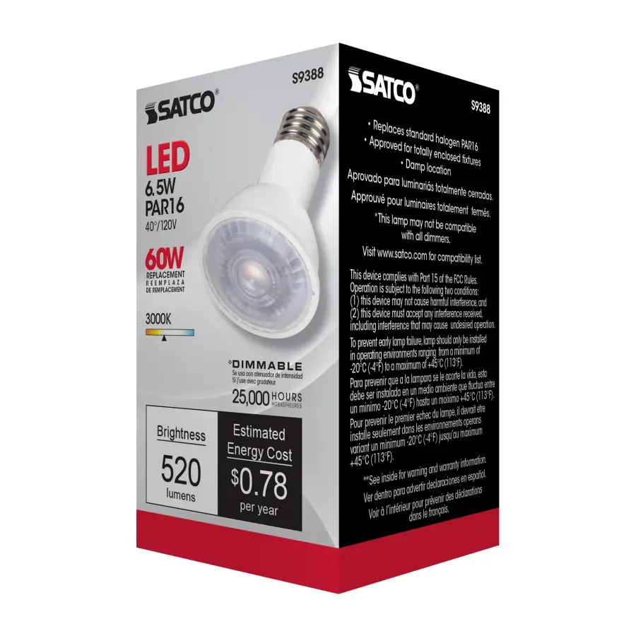 6.5 Watt PAR16 LED - 3000K - 40 deg. Beam Angle - Medium base - 120 Volt - Image 8