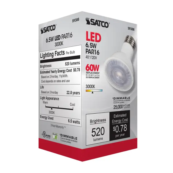 6.5 Watt PAR16 LED - 3000K - 40 deg. Beam Angle - Medium base - 120 Volt - Image 9