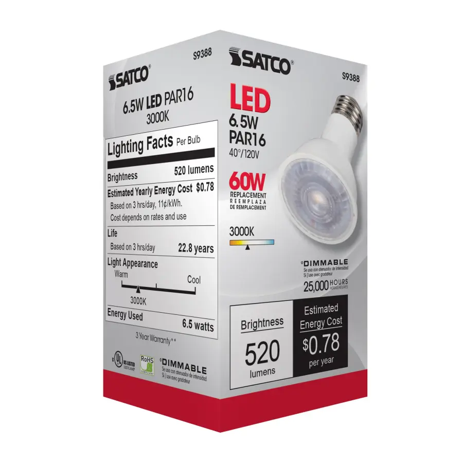 6.5 Watt PAR16 LED - 3000K - 40 deg. Beam Angle - Medium base - 120 Volt - Image 9