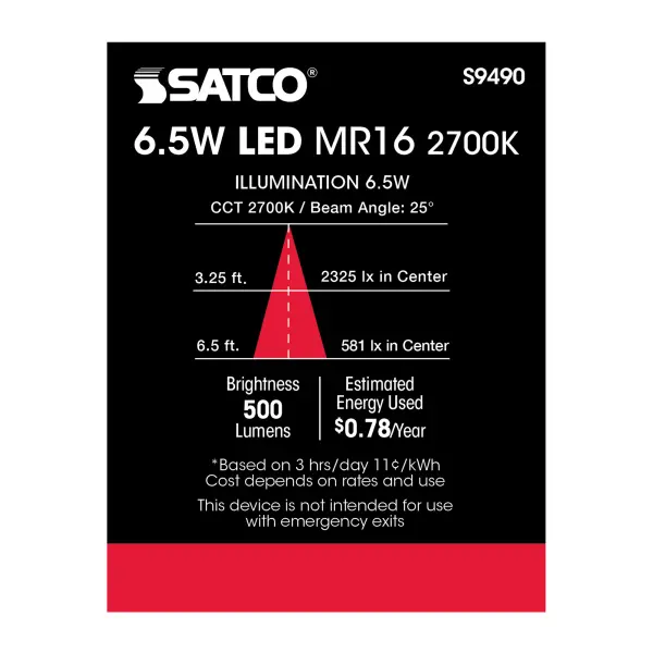 6.5 Watt - LED MR16 LED - 2700K - 25 deg. Beam Angle - GU5.3 base - 12 Volt AC/DC - Image 5