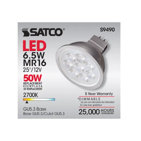 6.5 Watt - LED MR16 LED - 2700K - 25 deg. Beam Angle - GU5.3 base - 12 Volt AC/DC - Image 7