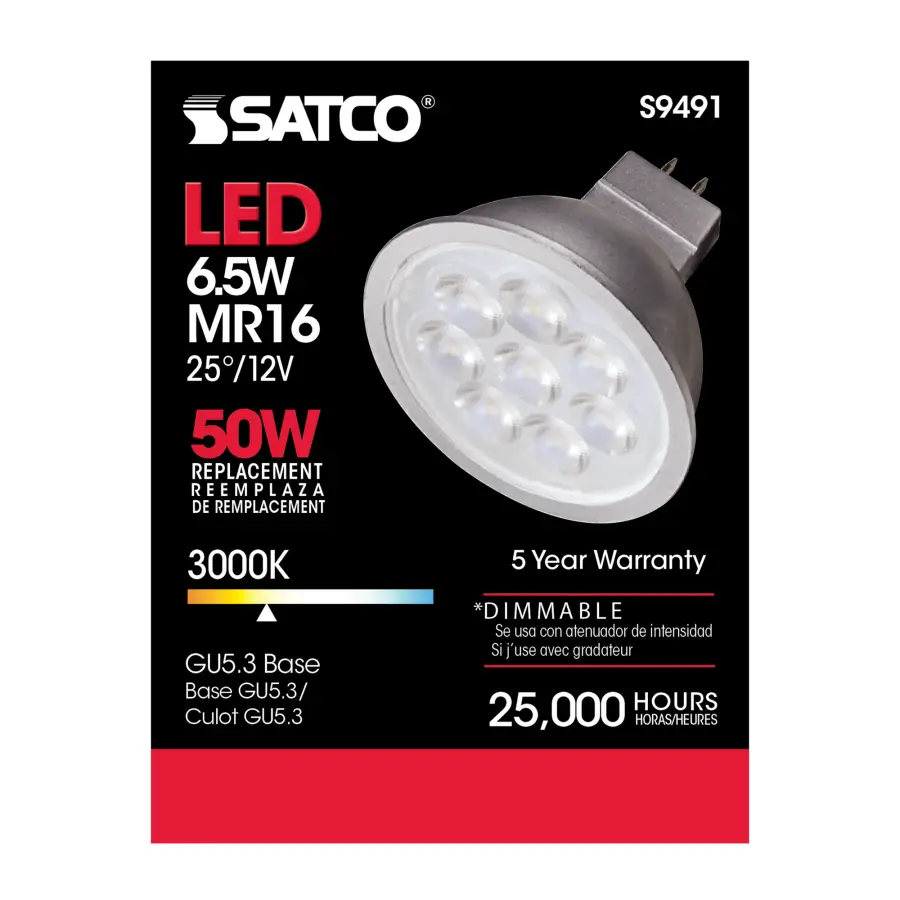 6.5 Watt - LED MR16 LED - 3000K - 25 deg. Beam Angle - GU5.3 base - 12 Volt AC/DC - Image 3