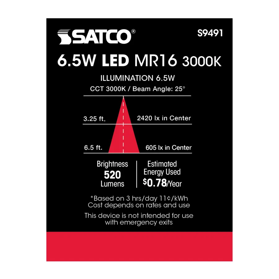 6.5 Watt - LED MR16 LED - 3000K - 25 deg. Beam Angle - GU5.3 base - 12 Volt AC/DC - Image 4
