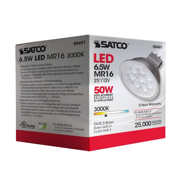 6.5 Watt - LED MR16 LED - 3000K - 25 deg. Beam Angle - GU5.3 base - 12 Volt AC/DC - Image 6