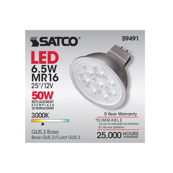 6.5 Watt - LED MR16 LED - 3000K - 25 deg. Beam Angle - GU5.3 base - 12 Volt AC/DC - Image 10