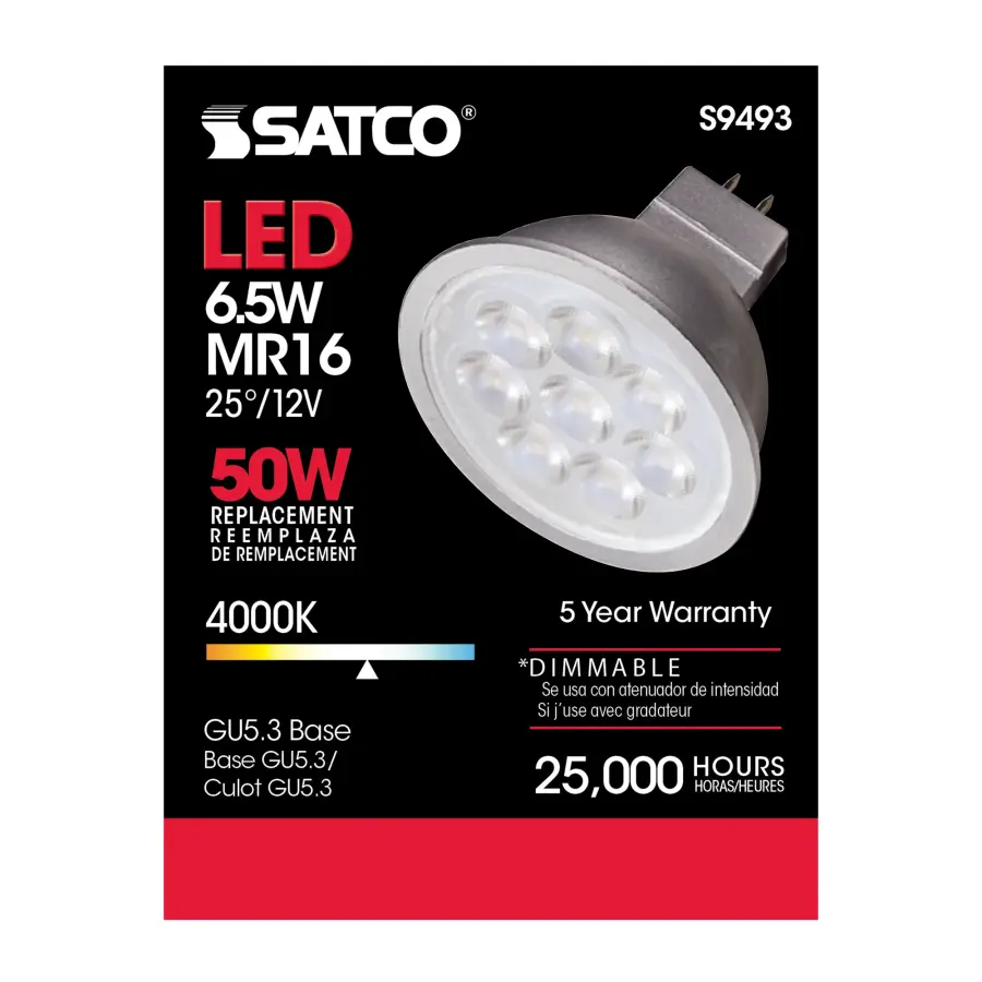 6.5 Watt - LED MR16 LED - 4000K - 25 deg. Beam Angle - GU5.3 base - 12 Volt AC/DC - Image 4
