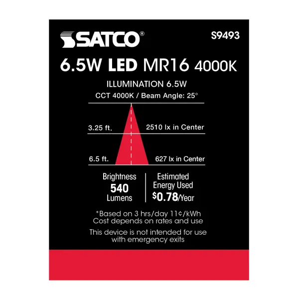 6.5 Watt - LED MR16 LED - 4000K - 25 deg. Beam Angle - GU5.3 base - 12 Volt AC/DC - Image 5