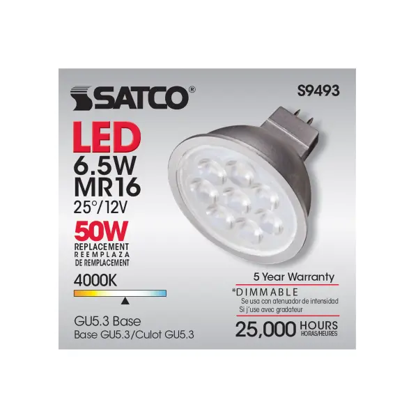 6.5 Watt - LED MR16 LED - 4000K - 25 deg. Beam Angle - GU5.3 base - 12 Volt AC/DC - Image 7