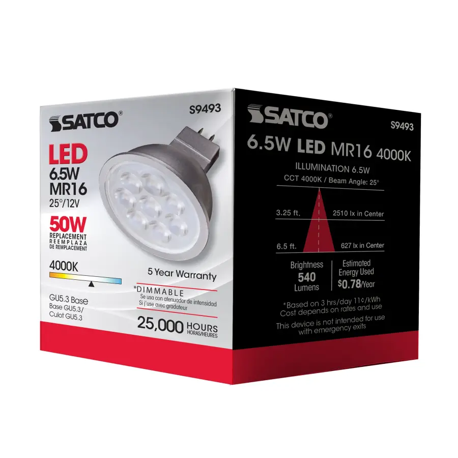 6.5 Watt - LED MR16 LED - 4000K - 25 deg. Beam Angle - GU5.3 base - 12 Volt AC/DC - Image 9