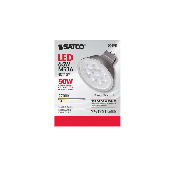 6.5 Watt - LED MR16 LED - 2700K - 40 deg. Beam Angle - GU5.3 base - 12 Volt AC/DC - alternate view