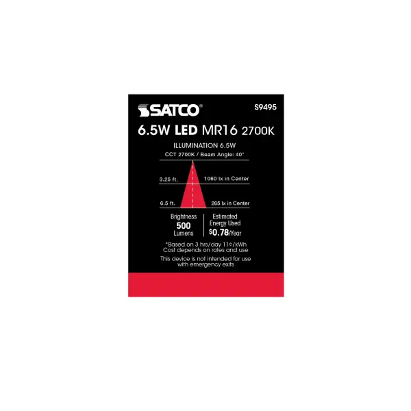 6.5 Watt - LED MR16 LED - 2700K - 40 deg. Beam Angle - GU5.3 base - 12 Volt AC/DC - Image 4