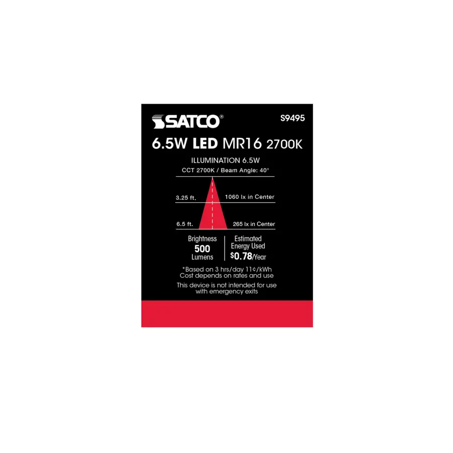 6.5 Watt - LED MR16 LED - 2700K - 40 deg. Beam Angle - GU5.3 base - 12 Volt AC/DC - Image 4
