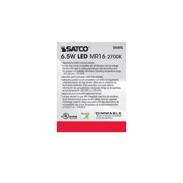6.5 Watt - LED MR16 LED - 2700K - 40 deg. Beam Angle - GU5.3 base - 12 Volt AC/DC - Image 5