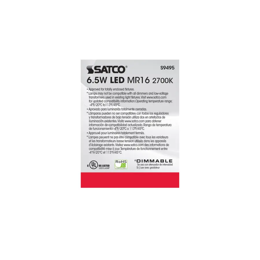 6.5 Watt - LED MR16 LED - 2700K - 40 deg. Beam Angle - GU5.3 base - 12 Volt AC/DC - Image 5