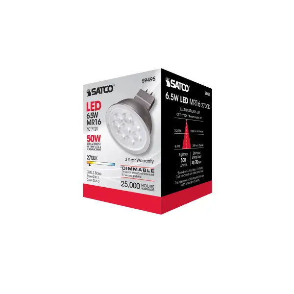 6.5 Watt - LED MR16 LED - 2700K - 40 deg. Beam Angle - GU5.3 base - 12 Volt AC/DC - Image 7