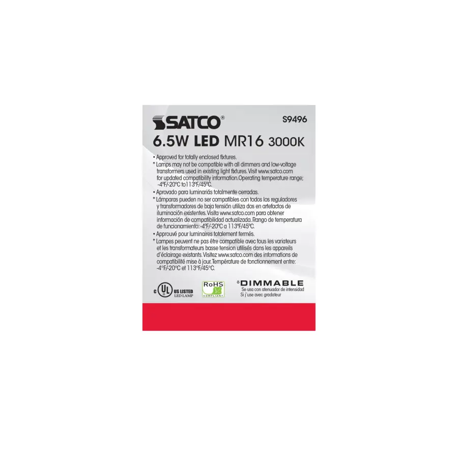 6.5 Watt - LED MR16 LED - 3000K - 40 deg. Beam Angle - GU5.3 base - 12 Volt AC/DC - Image 5