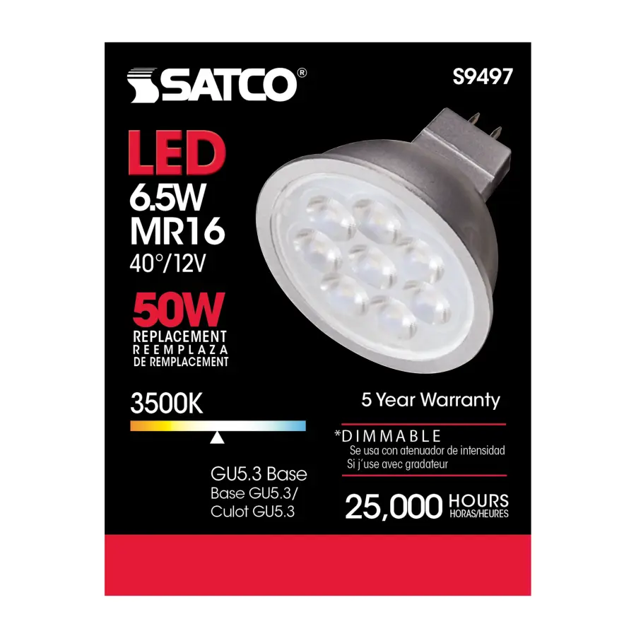 6.5 Watt - LED MR16 LED - 3500K - 40 deg. Beam Angle - GU5.3 base - 12 Volt AC/DC - Image 3