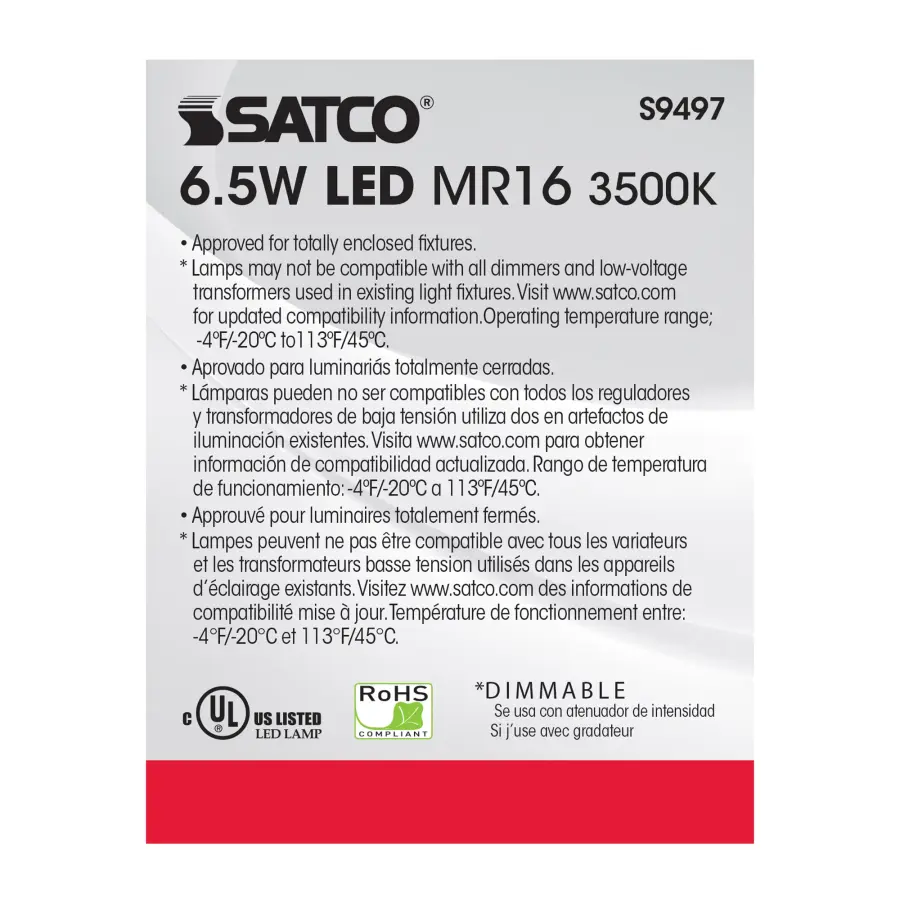 6.5 Watt - LED MR16 LED - 3500K - 40 deg. Beam Angle - GU5.3 base - 12 Volt AC/DC - Image 5