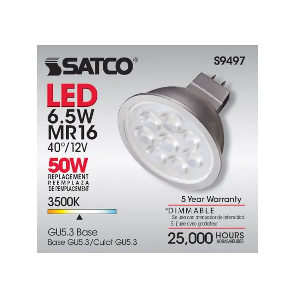 6.5 Watt - LED MR16 LED - 3500K - 40 deg. Beam Angle - GU5.3 base - 12 Volt AC/DC - Image 6