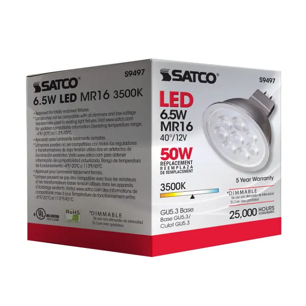 6.5 Watt - LED MR16 LED - 3500K - 40 deg. Beam Angle - GU5.3 base - 12 Volt AC/DC - Image 7