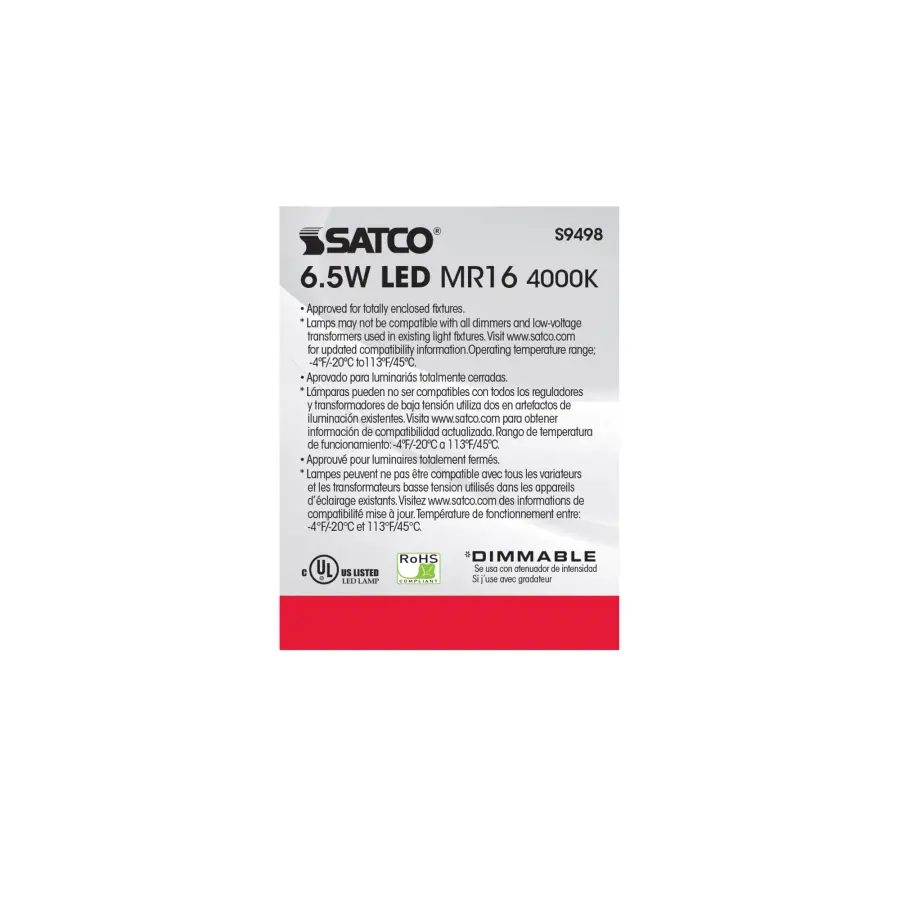 6.5 Watt - LED MR16 LED - 4000K - 40 deg. Beam Angle - GU5.3 base - 12 Volt AC/DC - Image 5